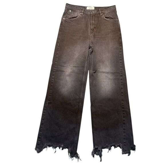 We The Free Wide Leg Black Distressed Jeans Size 26 - Picture 1 of 12
